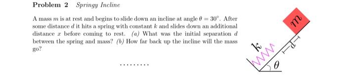 Solved Problem 2 Springy Incline A mass m is at rest and | Chegg.com