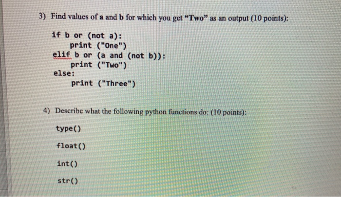 Solved 3) Find values of a and b for which you get "Two" as | Chegg.com
