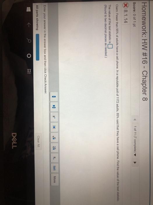 Solved Homework: HW #16 - Chapter 8 Score: 0 of 1 pt 1 of 11 | Chegg.com