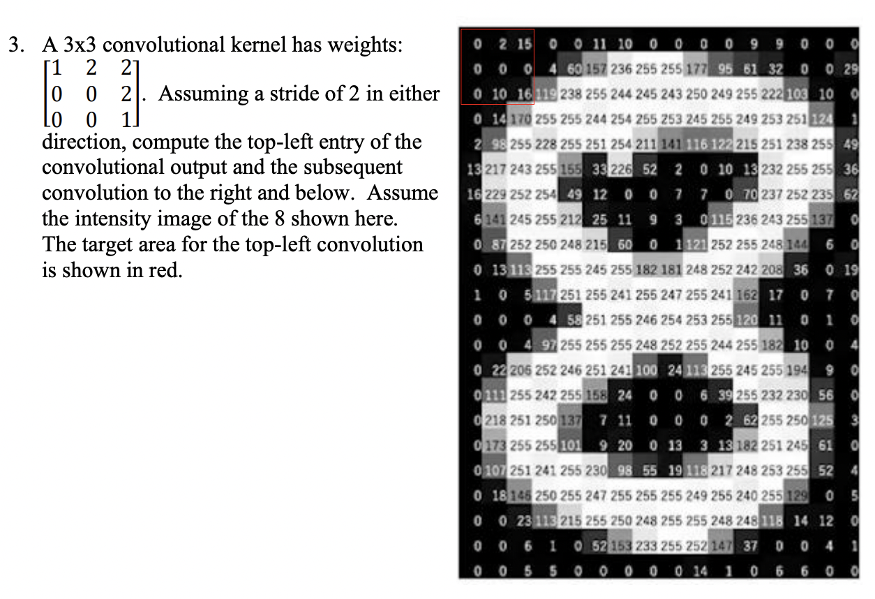 Solved A 3×3 ﻿convolutional kernel has weights:[122002001]. | Chegg.com