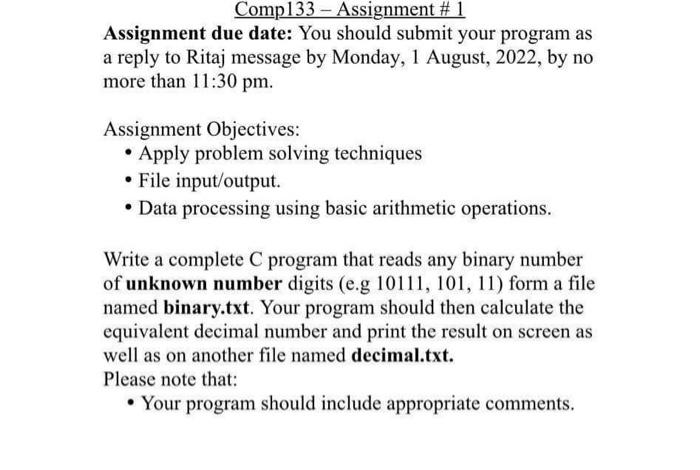 Solved Comp133-Assignment # 1 Assignment due date: You | Chegg.com