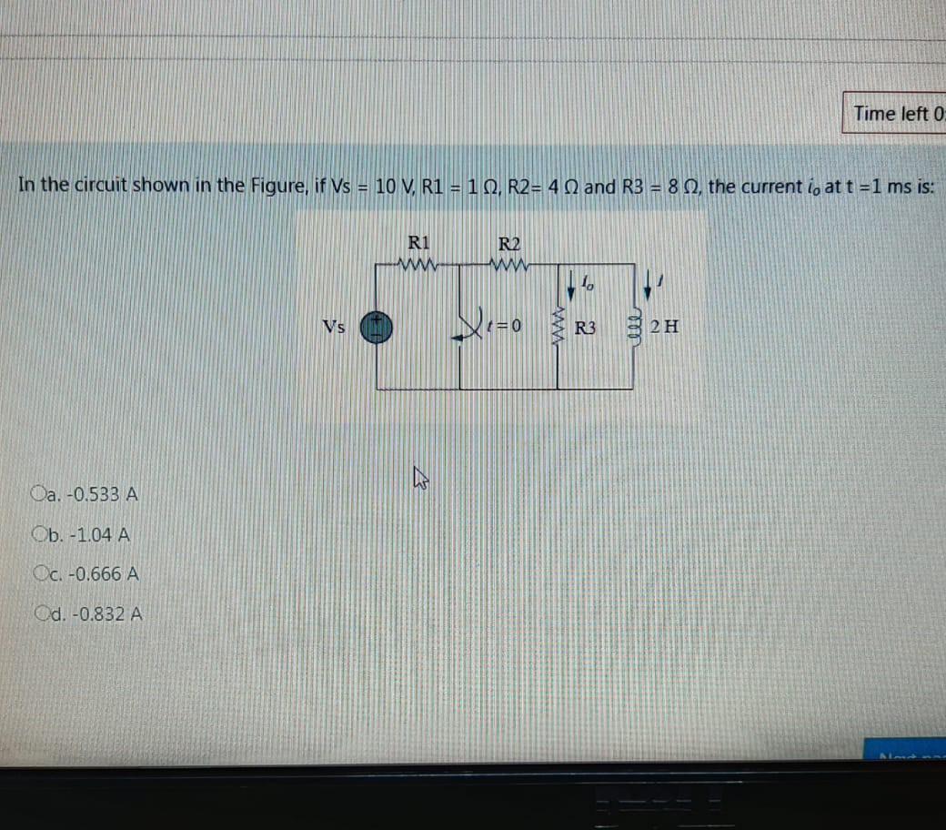 Solved Time left 0 In the circuit shown in the Figure, if Vs | Chegg.com
