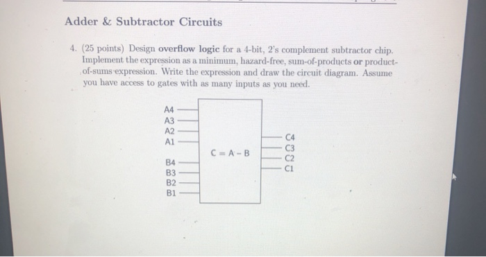 Solved Adder & Subtractor Circuits 4. (25 points) Design | Chegg.com