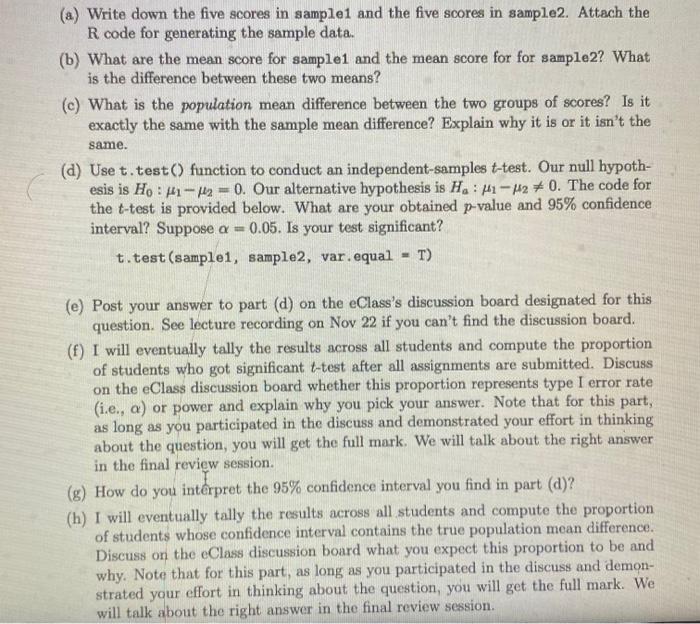 Solved In this and the next questions, you will conduct | Chegg.com