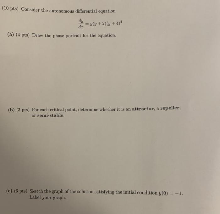 Solved (10 pts) Consider the autonomous differential | Chegg.com