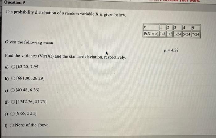 Solved The probability distribution of a random variable X | Chegg.com