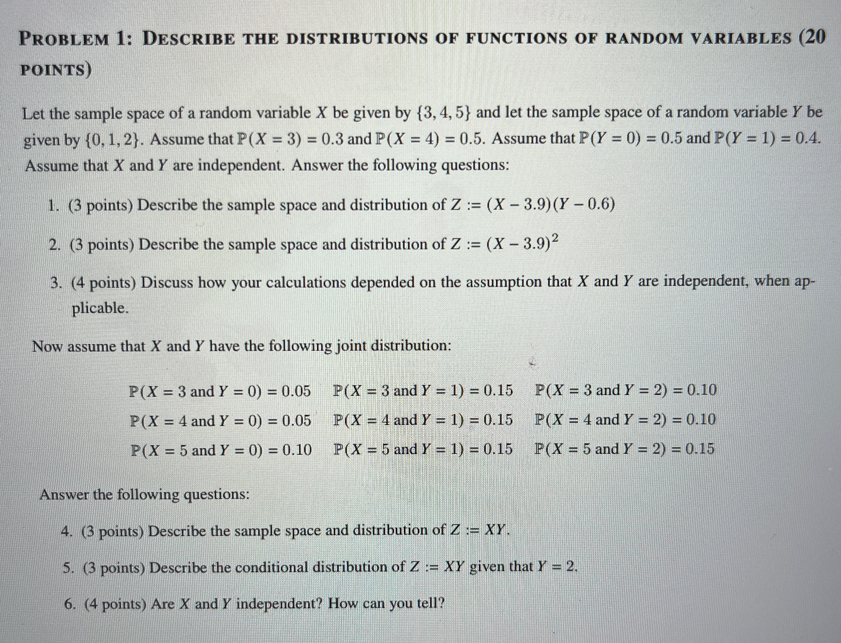 Solved Problem 1: Describe the distributions of functions of | Chegg.com