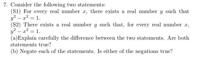 Solved 7. Consider the following two statements: (S1) For | Chegg.com