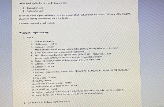 Solved Create a web application for a student registration | Chegg.com