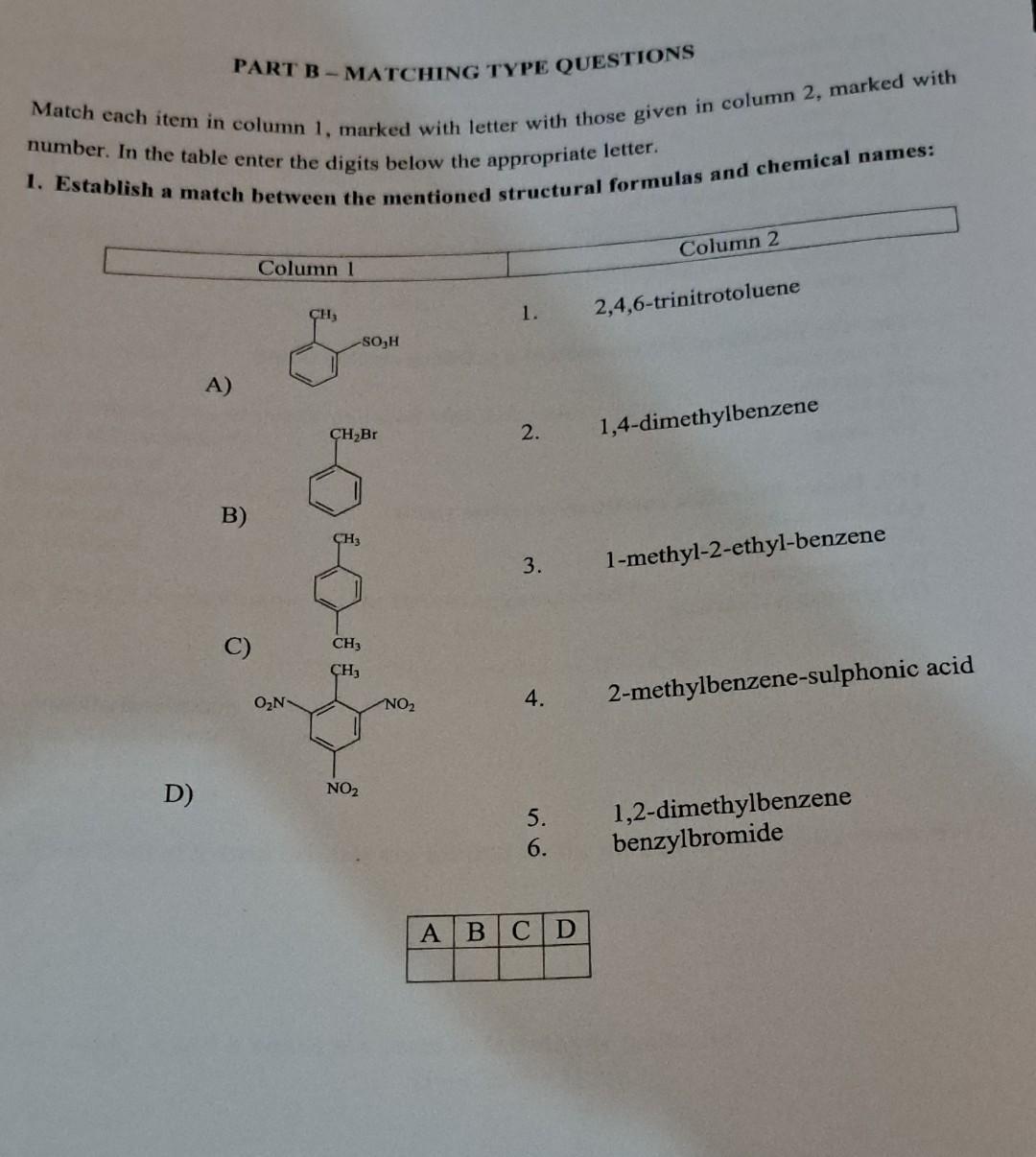 Solved PART B - MATCHING TYPE QUESTIONS Match Each Item In | Chegg.com