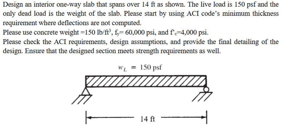 Solved Design an ﻿interior one-way slab that spans over | Chegg.com