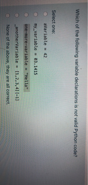 Solved Which of the following variable declarations is not | Chegg.com