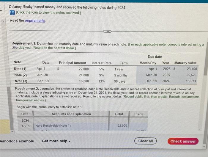 Solved Delaney Realty loaned money and received the