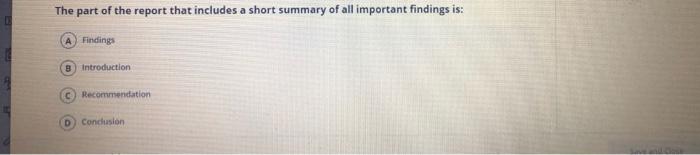 Solved The part of the report that includes a short summary | Chegg.com