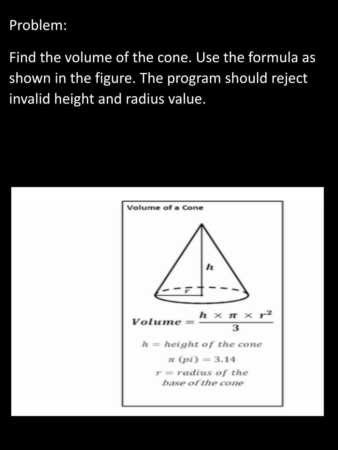 volume of a cone problem