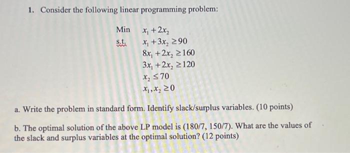 Solved 1. Consider the following linear programming problem: | Chegg.com