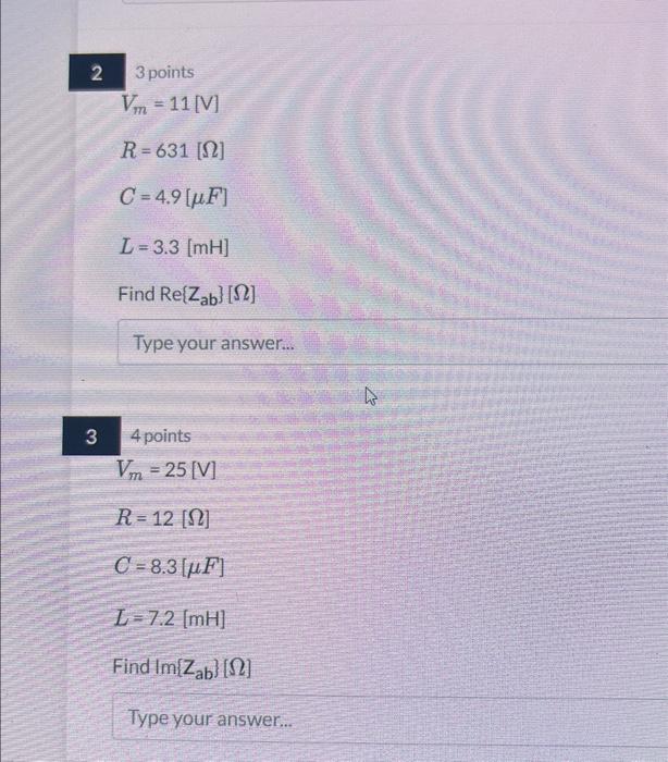 Solved Vm=37[ V]R=664[Ω]C=5.0[μF]L=5.7[mH] What is the rms | Chegg.com
