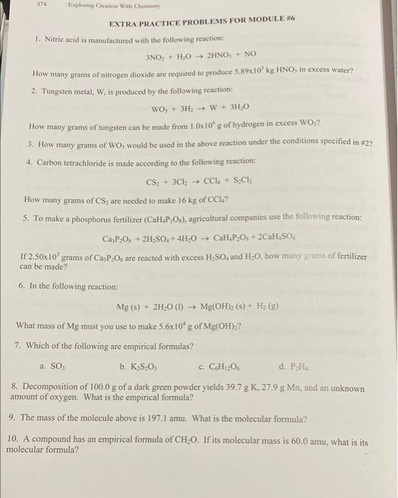 chemistry extra credit assignments