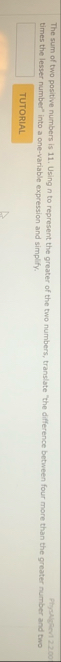 Solved The sum of two positive numbers is 11 . ﻿Using n ﻿to | Chegg.com