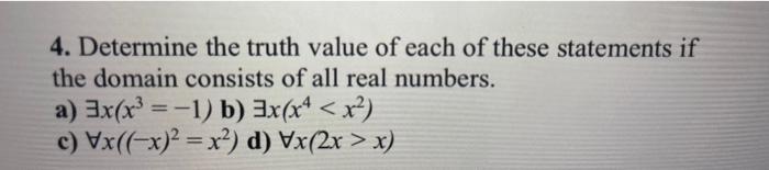 Solved 4. Determine the truth value of each of these | Chegg.com