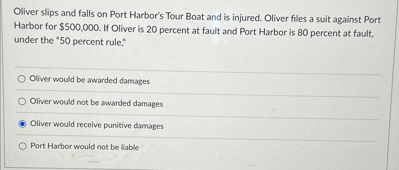 Solved Oliver slips and falls on Port Harbor's Tour Boat and