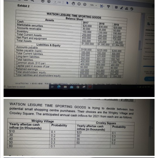 Solved Watson Leisure Time Sporting Goods manufactures golf