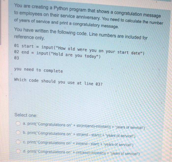Solved You are creating a Python program that shows a | Chegg.com