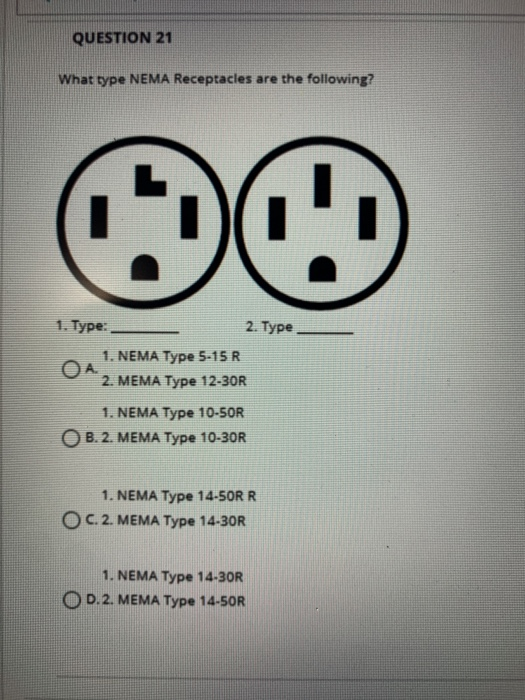 Solved Question 21 What Type Nema Receptacles Are The Chegg Com