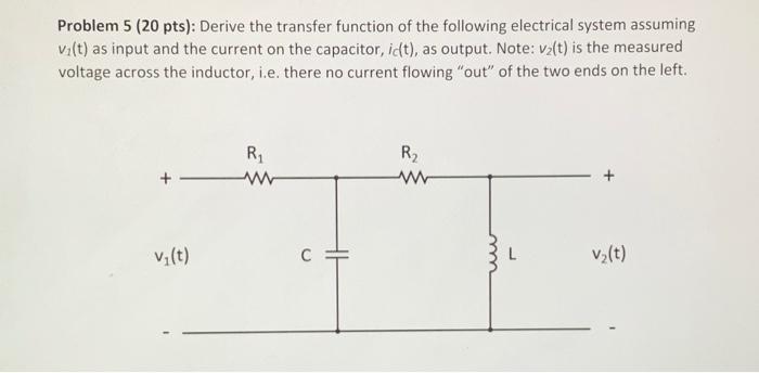 Solved Problem 5 (20 pts): Derive the transfer function of | Chegg.com