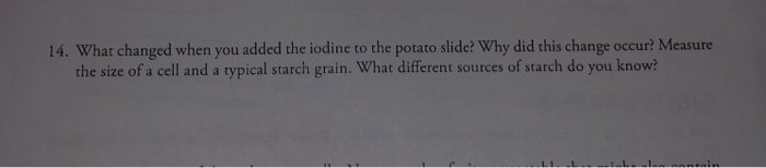 Solved 14. What changed when you added the iodine to the | Chegg.com