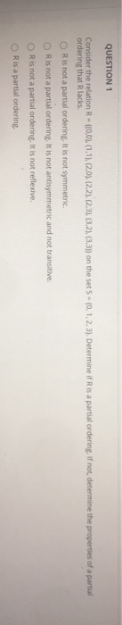 Solved QUESTION 1 Consider the relation R - (0.0), (1.1), | Chegg.com