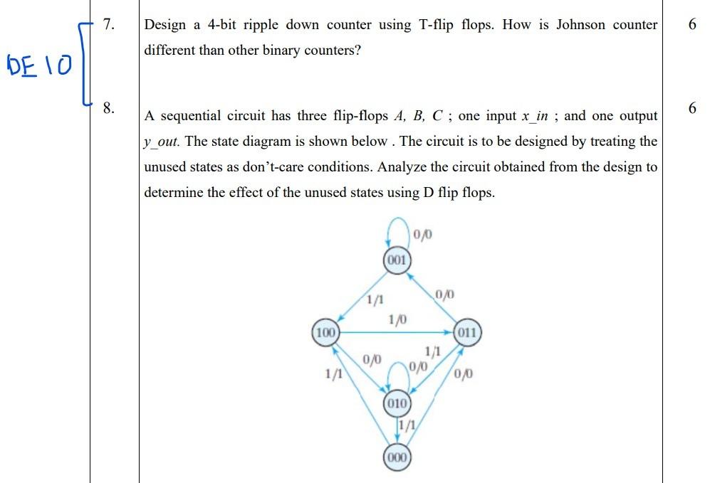 Solved 7. 6 Design a 4-bit ripple down counter using T-flip | Chegg.com