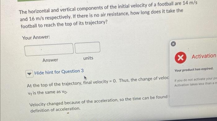Solved The horizontal and vertical components of the initial | Chegg.com