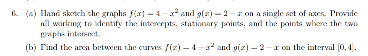 Solved (a) Hand sketch the graphs f(x)=4-x2 and g(x)=2-x | Chegg.com