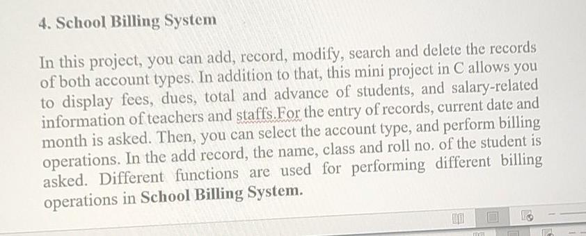 Solved 4. School Billing System In this project, you can | Chegg.com