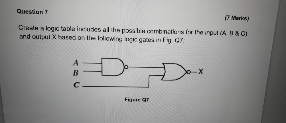 Solved Question 7 (7 Marks) Create a logic table includes | Chegg.com