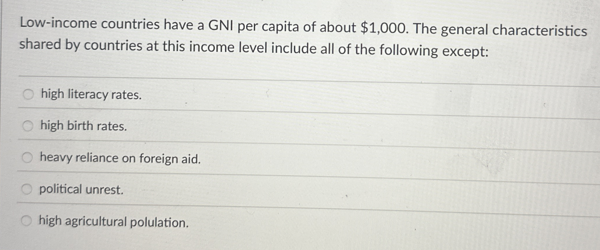 Solved Low-income countries have a GNI per capita of about | Chegg.com