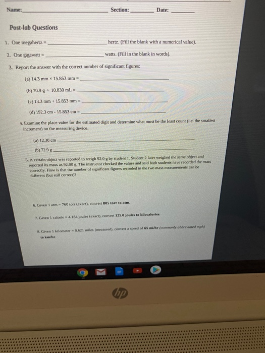 Solved Expt 1 Measurements And Conversion 11 Roll Name Chegg Com