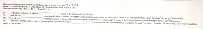 Solved Given the following production function with three | Chegg.com