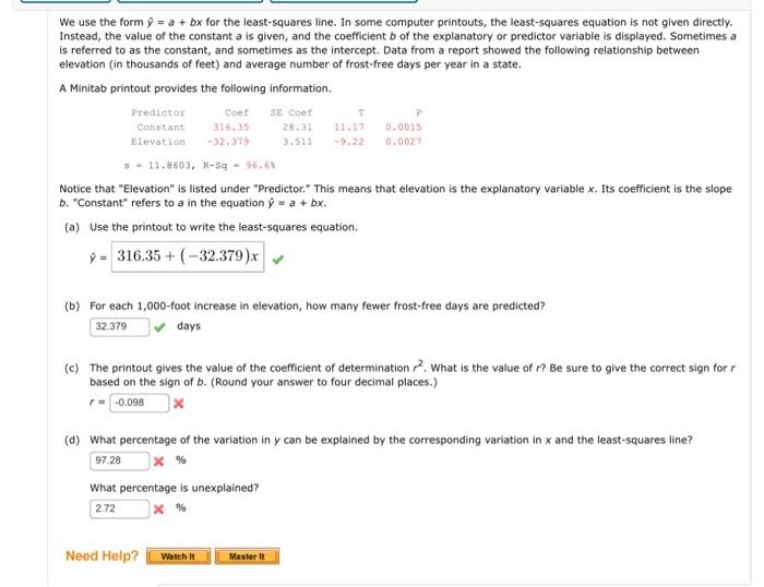 Solved We use the form y^=a+bx for the least-squares line. | Chegg.com