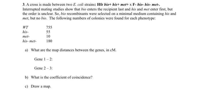 Solved 3. A cross is made between two E. coli strains: Hfr | Chegg.com