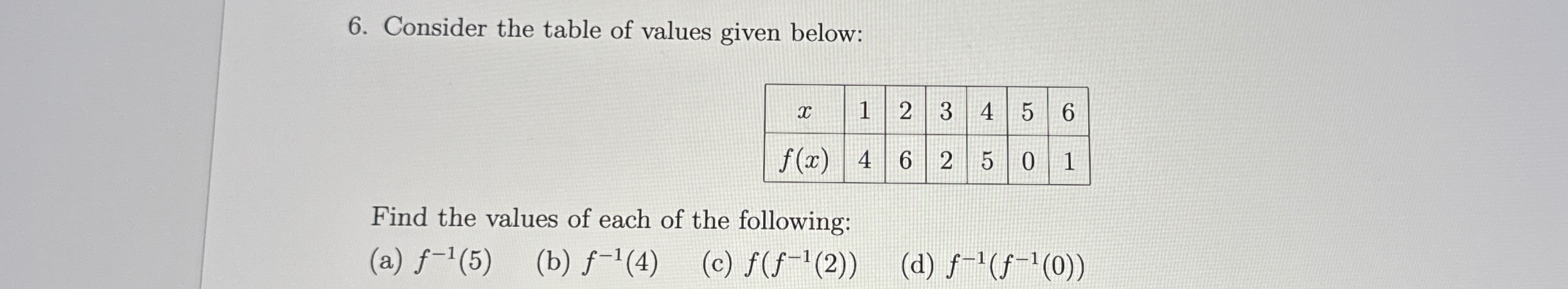 Solved Consider the table of values given | Chegg.com