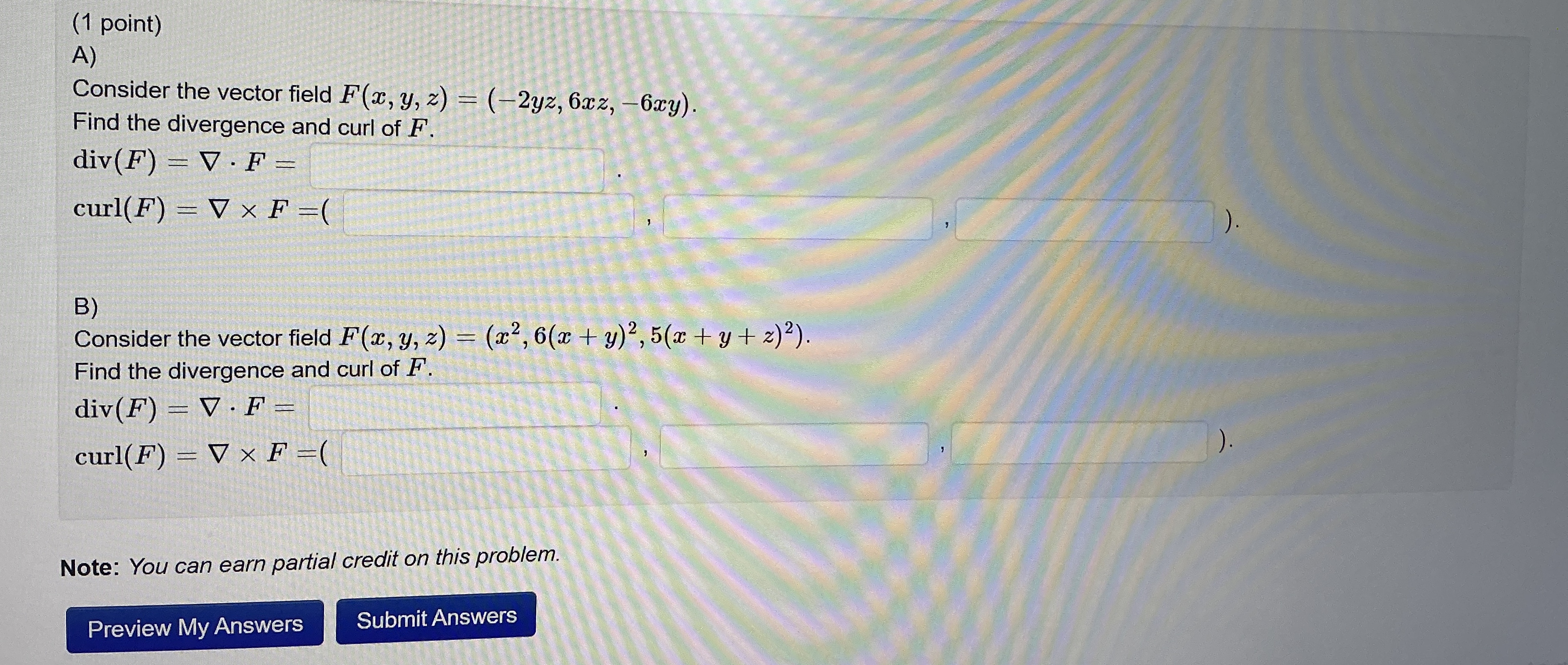 Solved (1 ﻿point)A)Consider the vector field | Chegg.com