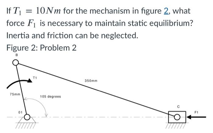 Solved If Ti 10Nm for the mechanism in figure 2, what force | Chegg.com