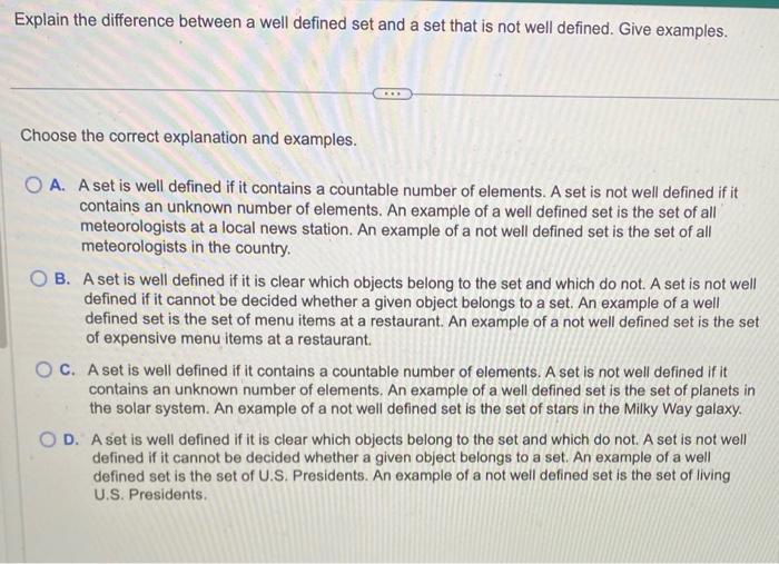 Well Defined Vs Not Well Defined Sets 