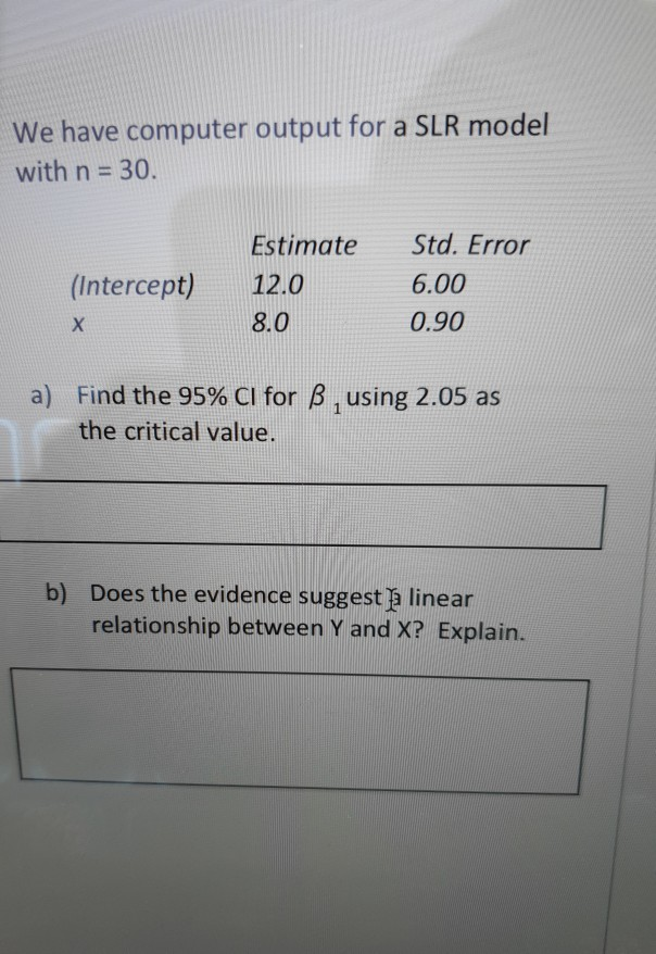 Slr Computer Solved We have computer output for a SLR model with n = 30. | Chegg.com