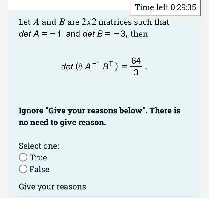 Solved Let A And B Are 2×2 Matrices Such That DetA=−1 And | Chegg.com