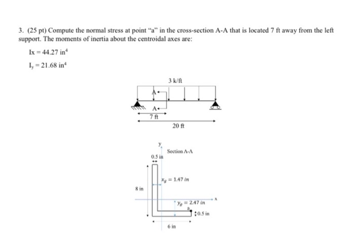 Solved 3. (25 pt) Compute the normal stress at point 