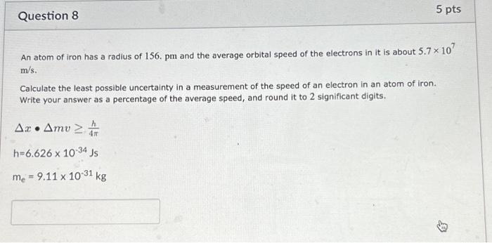 Solved An atom of iron has a radius of 156. pm and the | Chegg.com