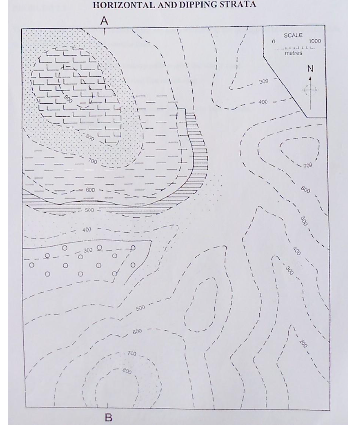 Solved HORIZONTAL AND DIPPING STRATA А. SCALE 0 1000 단 | Chegg.com